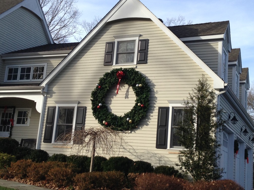 Giant wreath on a house. Staying Sane in December