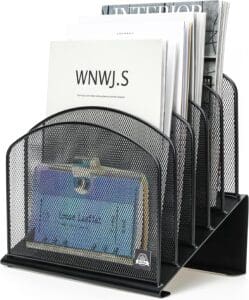 Black mesh desktop file organizer.
