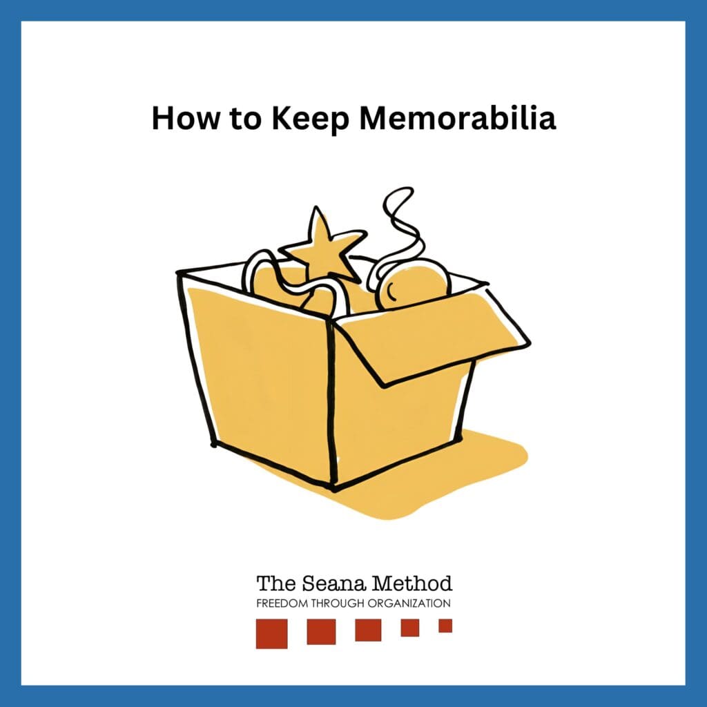 Cardboard box graphic with a star and other goods peeking out the top. How to Keep Memorabilia