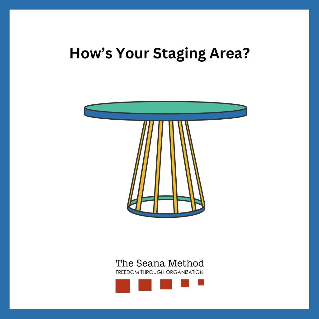 How's Your Staging Area? Round table with a wire base