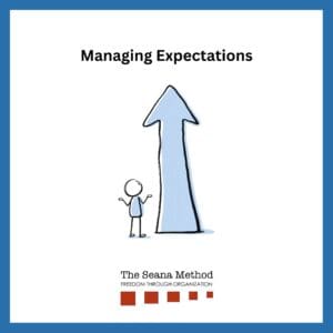Managing Expectations Graphic of a stick figure looking at a giant arrow pointing up.