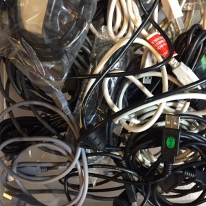 the drawer or box of cords for cameras, phones, computers, speakers, iPods, printers, and more. 