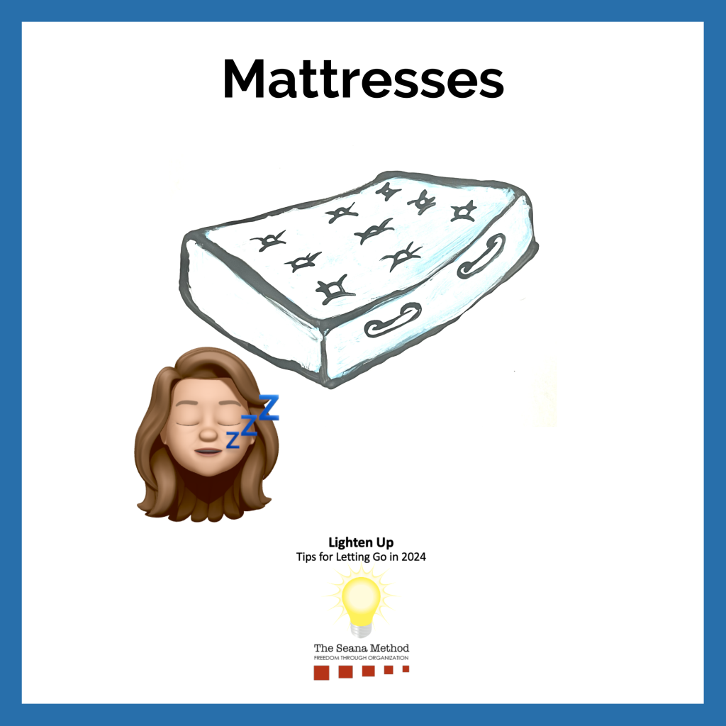 Mattress, female emoji with "z's" coming out of her mouth. Lighten Up! Tips for Letting Go in 2024 – Mattresses