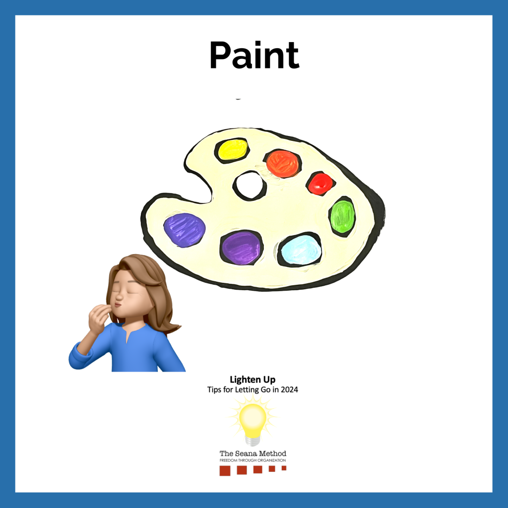 An artist's palette, a female memoji kissing her fingers. Lighten Up! Tips for Letting Go in 2024 – Paint