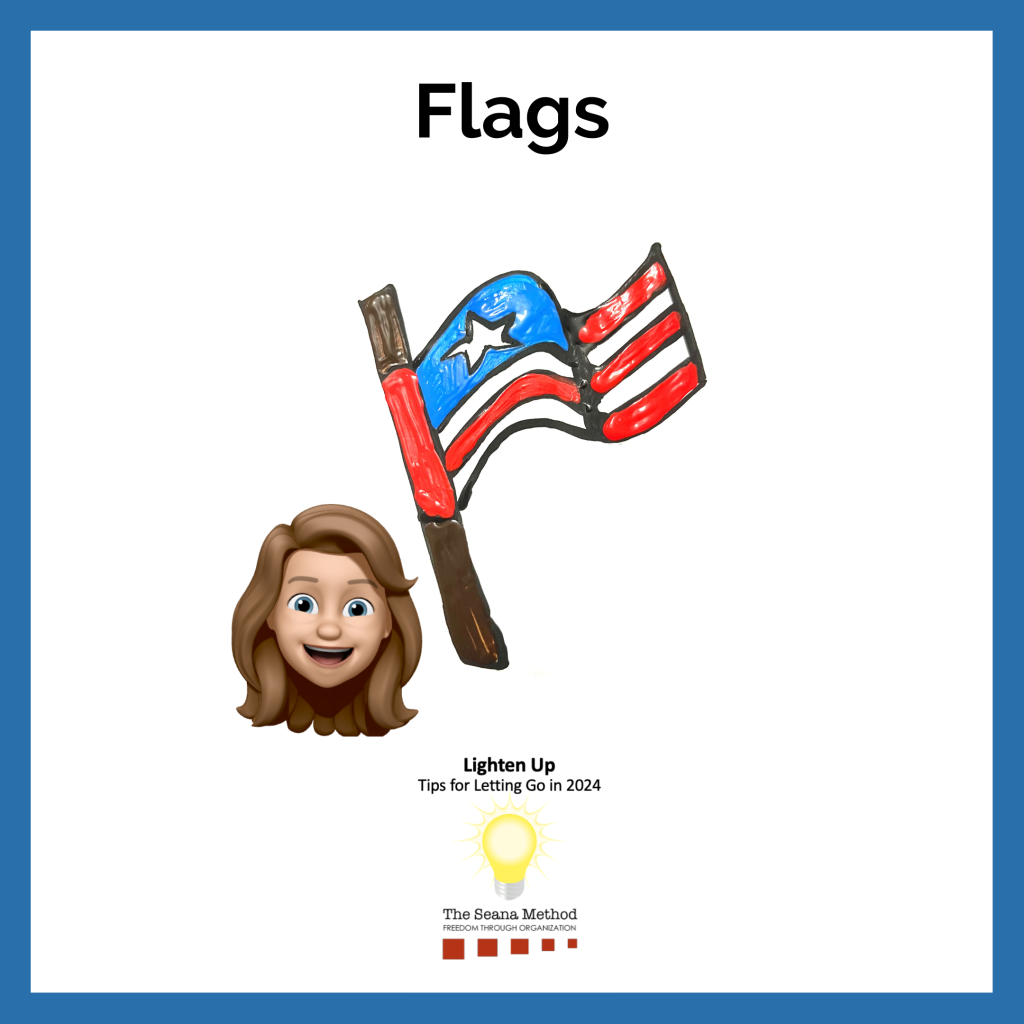 Artistic American flag, female memoji with a happy face. Lighten Up! Tips for Letting Go in 2024 – Flags