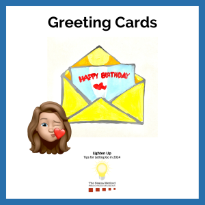 Greeting card with a female memoji blowing a kiss. Lighten Up! Tips for Letting Go in 2024 – Greeting Cards