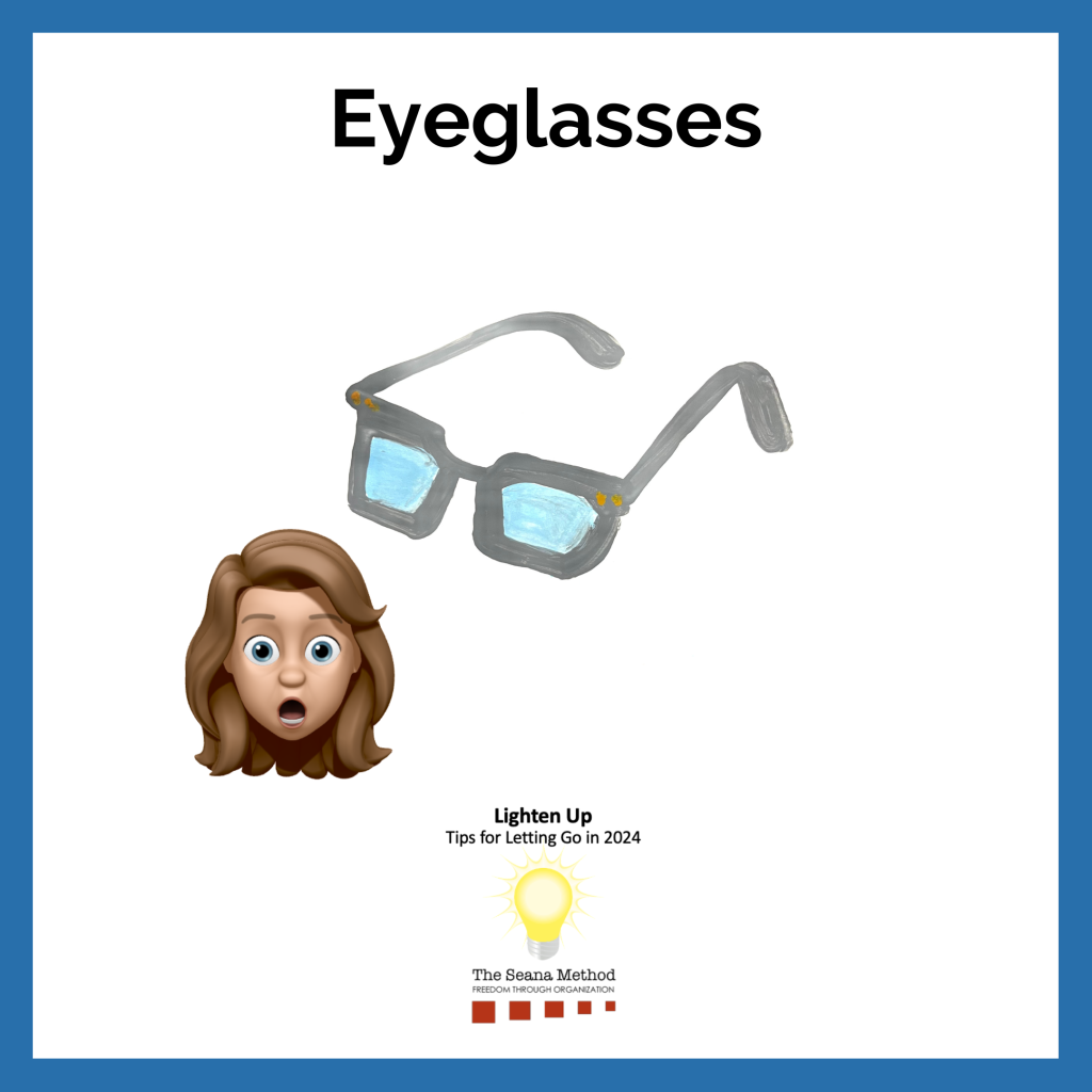 Eyeglasses and a female memoji with eyes wide open. Lighten Up! Tips for Letting Go in 2024 – Eyeglasses