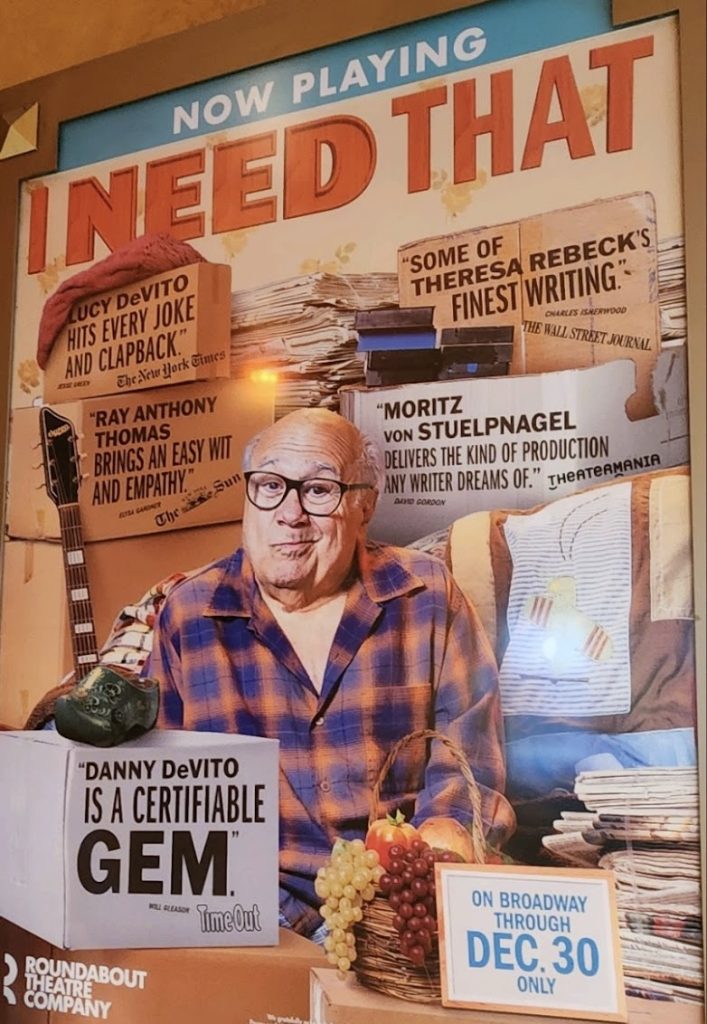 Poster advertising the Broadway play 'I Need That." Broadway's Take on Organizing, Decluttering, and What We Really "Need"