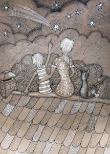 Mother and child sitting on a roof looking at stars. The powerful role of wishes and work in getting results.