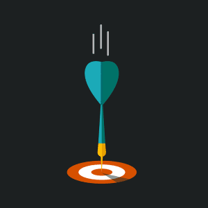 A dart heading toward the center of a bullseye.