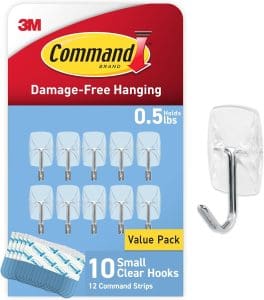 Command brand hooks that come in a pack of 10. They are very small and hold .5 pounds of weight.