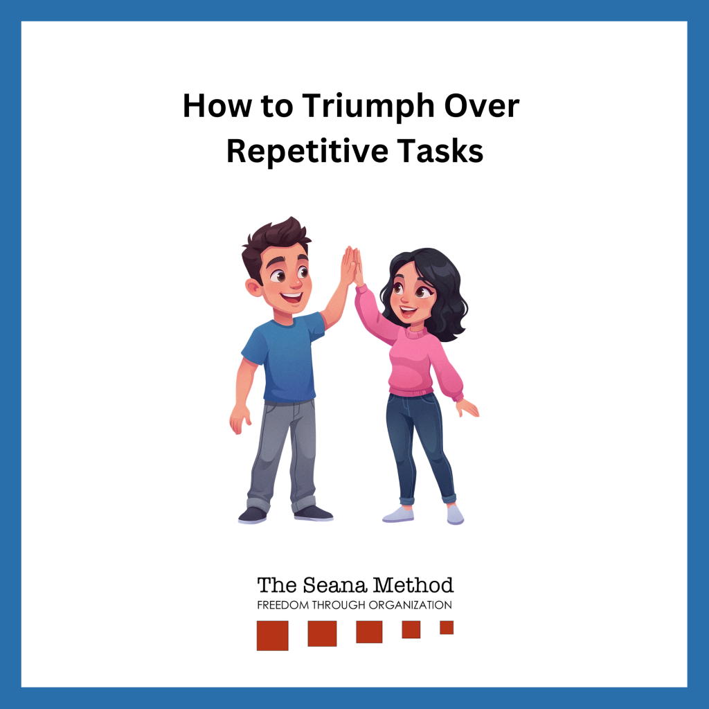 Man and woman high-fiving each other and the words How to Triumph Over Repetitive Tasks