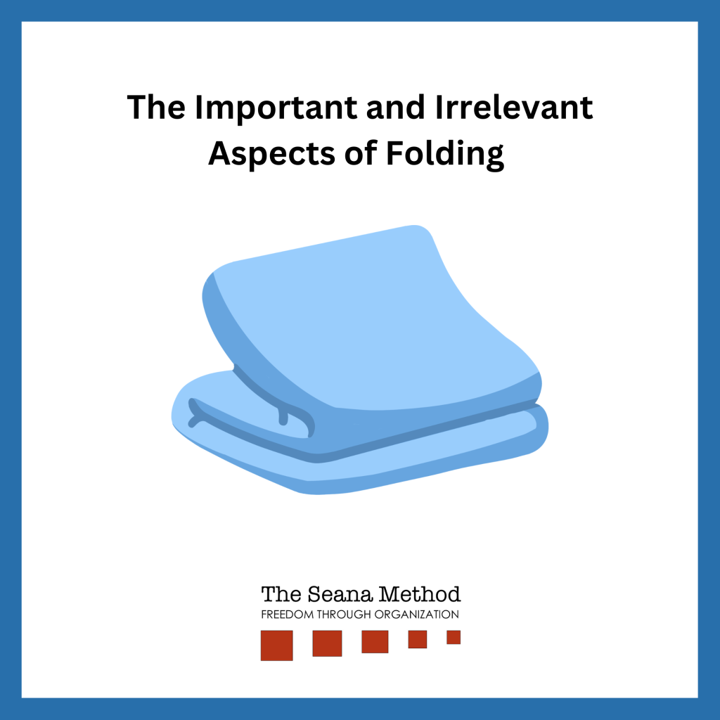 Blue graphic of a folded blanket and the words The Important and Irrelevant Aspects of Folding
