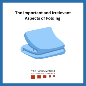 Blue graphic of a folded blanket and the words The Important and Irrelevant Aspects of Folding