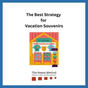 Colorful graphic image of a souvenir shop with t shirts, post cards, and other items for sale. The Best Strategy for Vacation Souvenirs