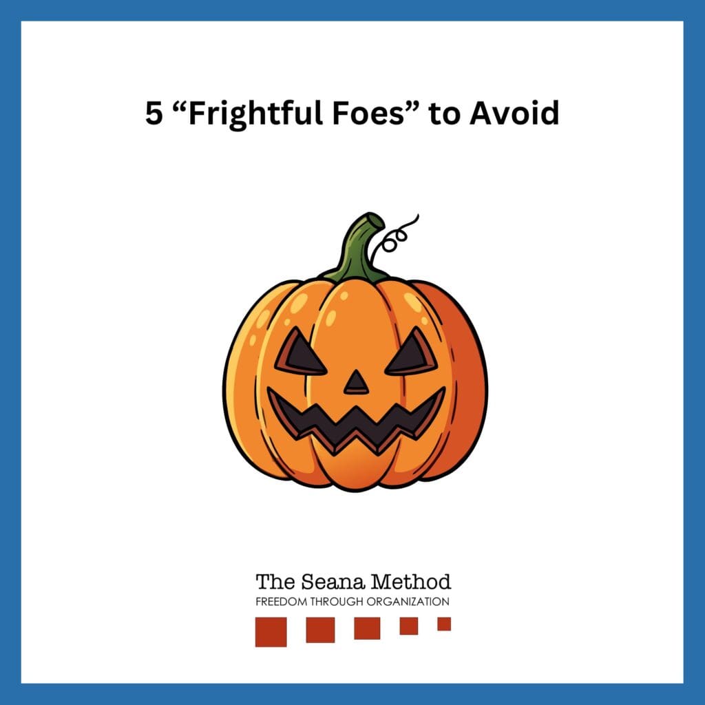 Graphic of a jack-o-lantern with the words 5 "Frightful Foes" to Avoid